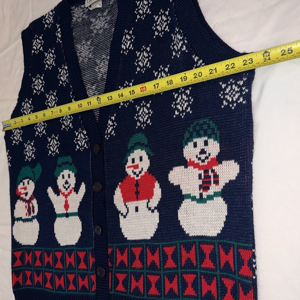 Vintage Cabin Creek 80s Blue Christmas Snowman Sweater Vest Size Large - Picture 5 of 5